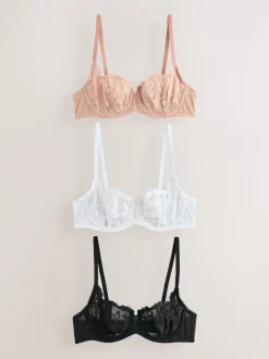 Zwart/wit/nude - Non Pad Lace Balcony Bras 3 Pack