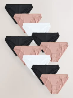 Zwart/wit/nude - Set van 10 slipjes van microvezels