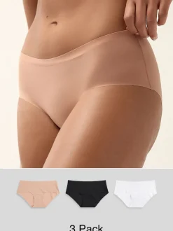 Zwart/wit/praline huidskleur - Geen zichtbare onderbroeklijn comfortabele slips verpakking van 3