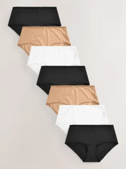 Zwart/wit/praline huidskleur - Set van 7 slipjes van microvezels