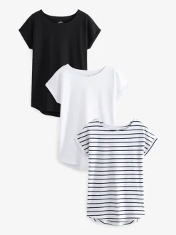 Zwart/wit/streep - Verpakking van 3 T-shirts met kapmouwen van 100% katoen