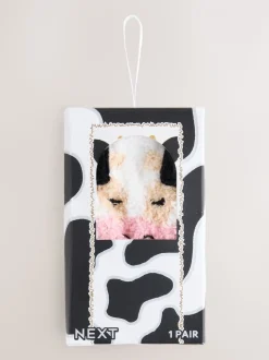 Zwart/witte koe - 1 paar behaaglijke enkelsokken in een geschenkdoos