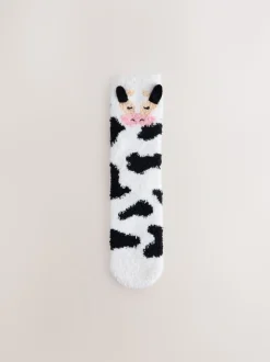 Zwart/witte koe - 1 paar behaaglijke enkelsokken in een geschenkdoos