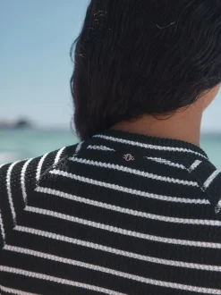 Zwart-witte streep - Surfbadpak met lange mouwen