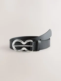 Zwart/zilver - Double Ring Leather Belt
