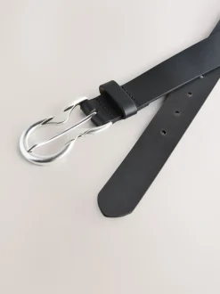 Zwart/zilver - Double Ring Leather Belt