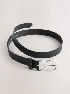 Zwart/zilver - Double Ring Leather Belt
