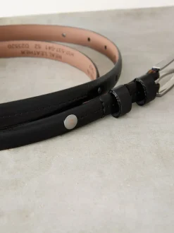 Zwart/zilver - N. Premium skinny Made In Italy leren riem