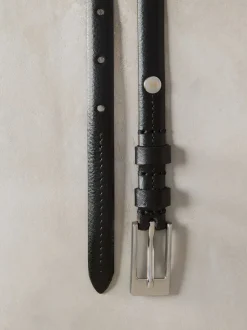 Zwart/zilver - N. Premium skinny Made In Italy leren riem