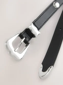Zwart/zilver - Smalle westernriem van PU